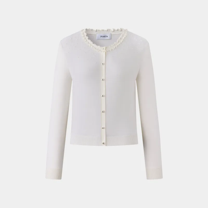 RUFFLED PEARL KNIT CARDIGAN made by Ports 1961