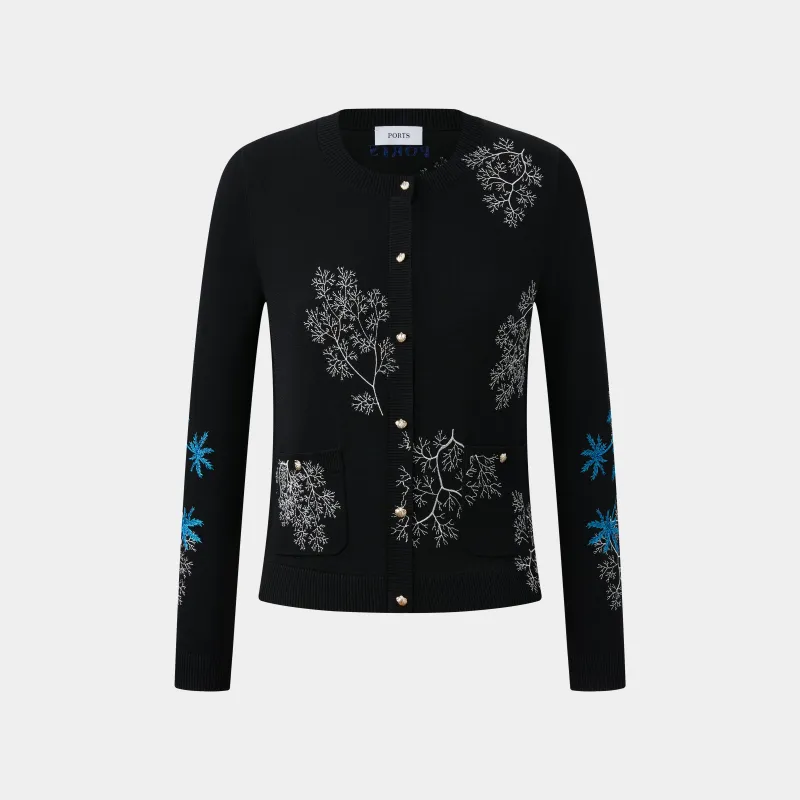 EMBROIDERED CORAL SHELL BUTTON CARDIGAN made by Ports 1961