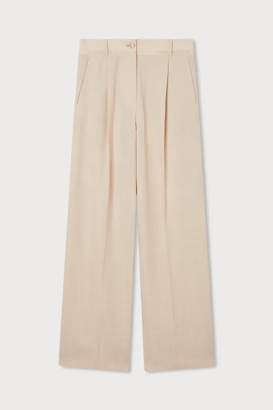 BEIGE PLEATED WIDE PANTS made by Ports 1961