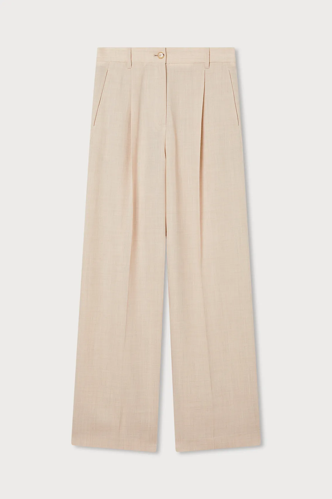 BEIGE PLEATED WIDE PANTS sold by Ports 1961