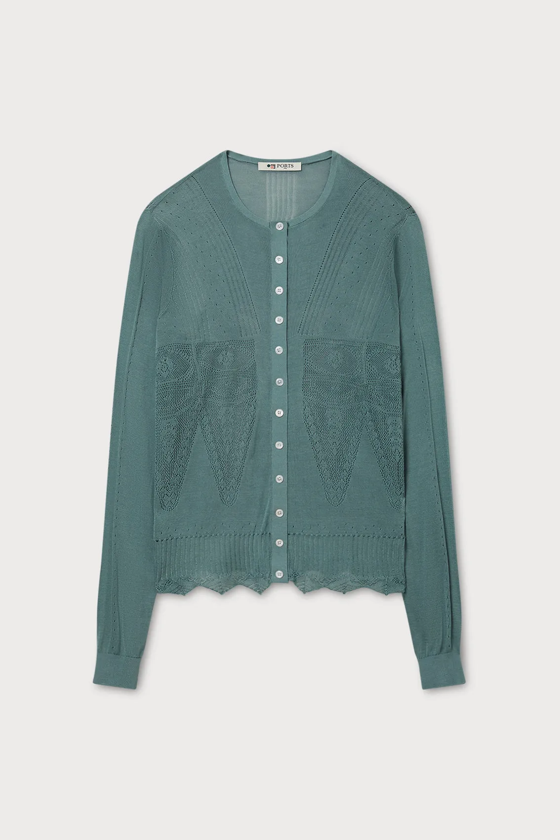 TRELLIS POINTELLE KNIT CARDIGAN sold by Ports 1961
