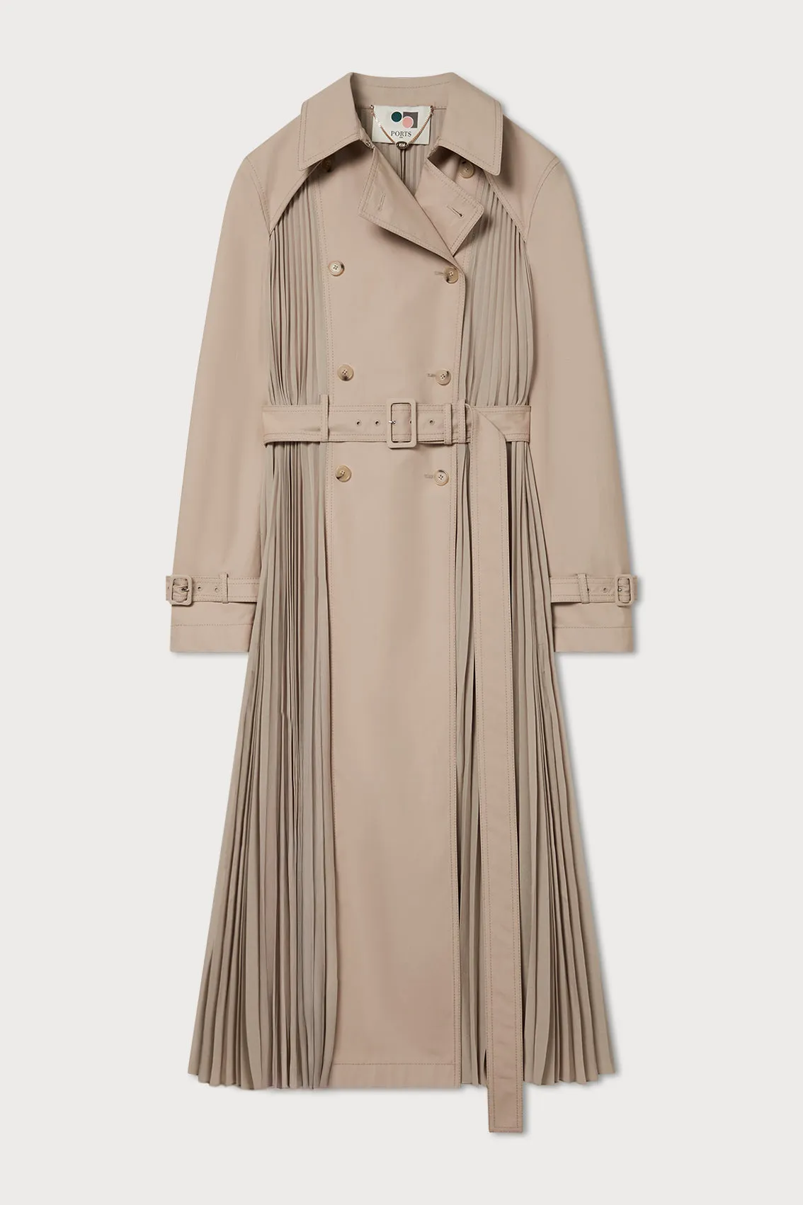 PLEATED DOUBLE-BREASTED TRENCH COAT sold by Ports 1961