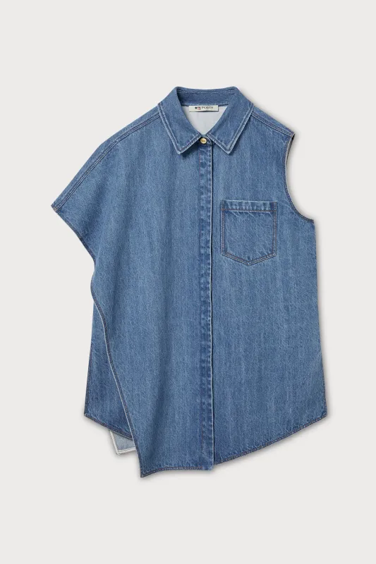 ASYMMETRIC DENIM BUTTON SHIRT made by Ports 1961