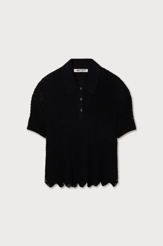 BLACK OPENWORK POLO TOP made by Ports 1961