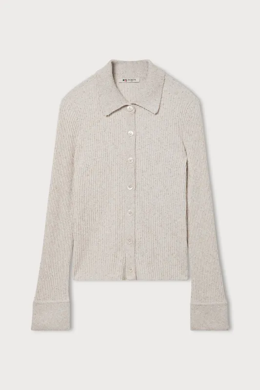 BEIGE COLLARED RIB CARDIGAN made by Ports 1961