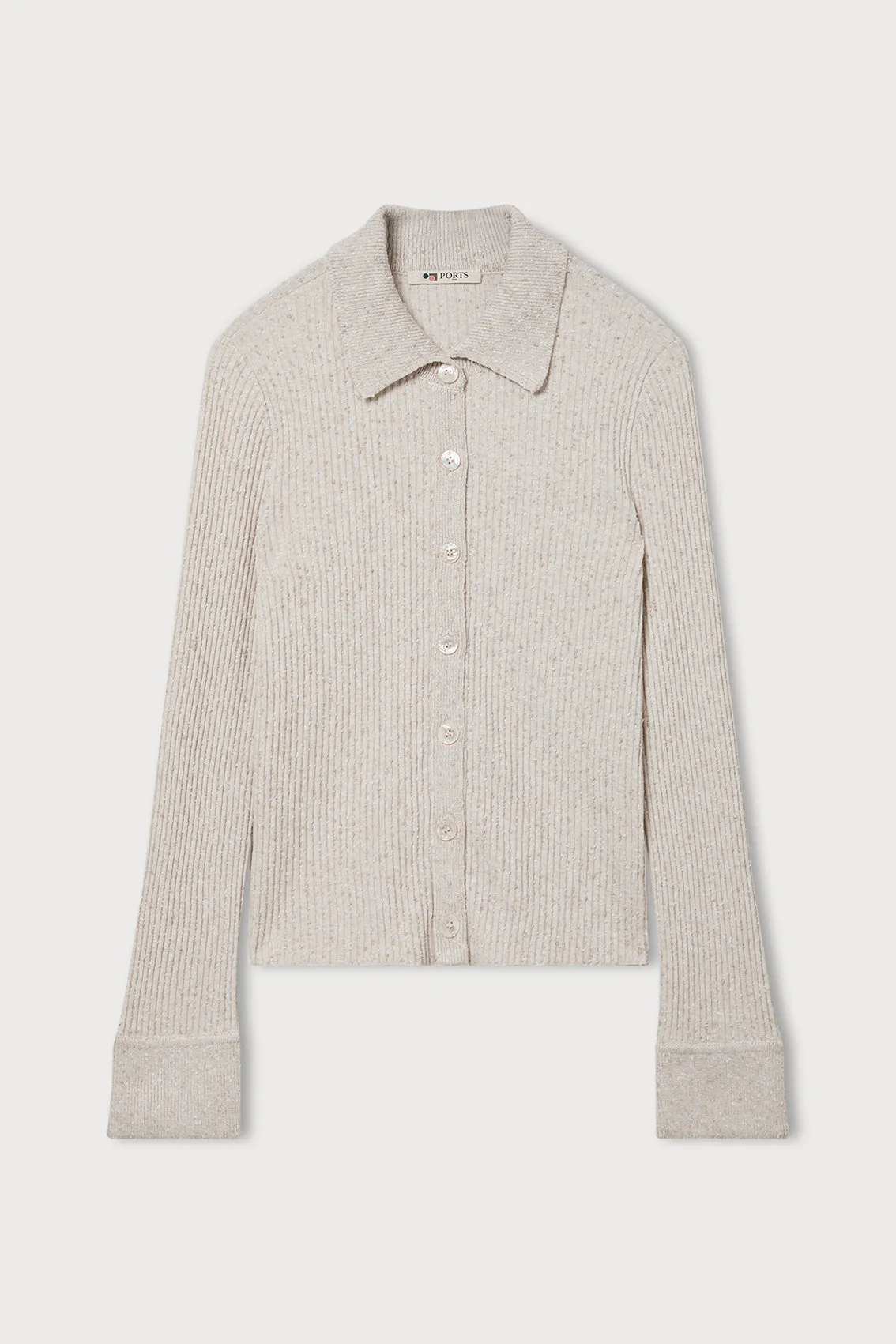 BEIGE COLLARED RIB CARDIGAN sold by Ports 1961
