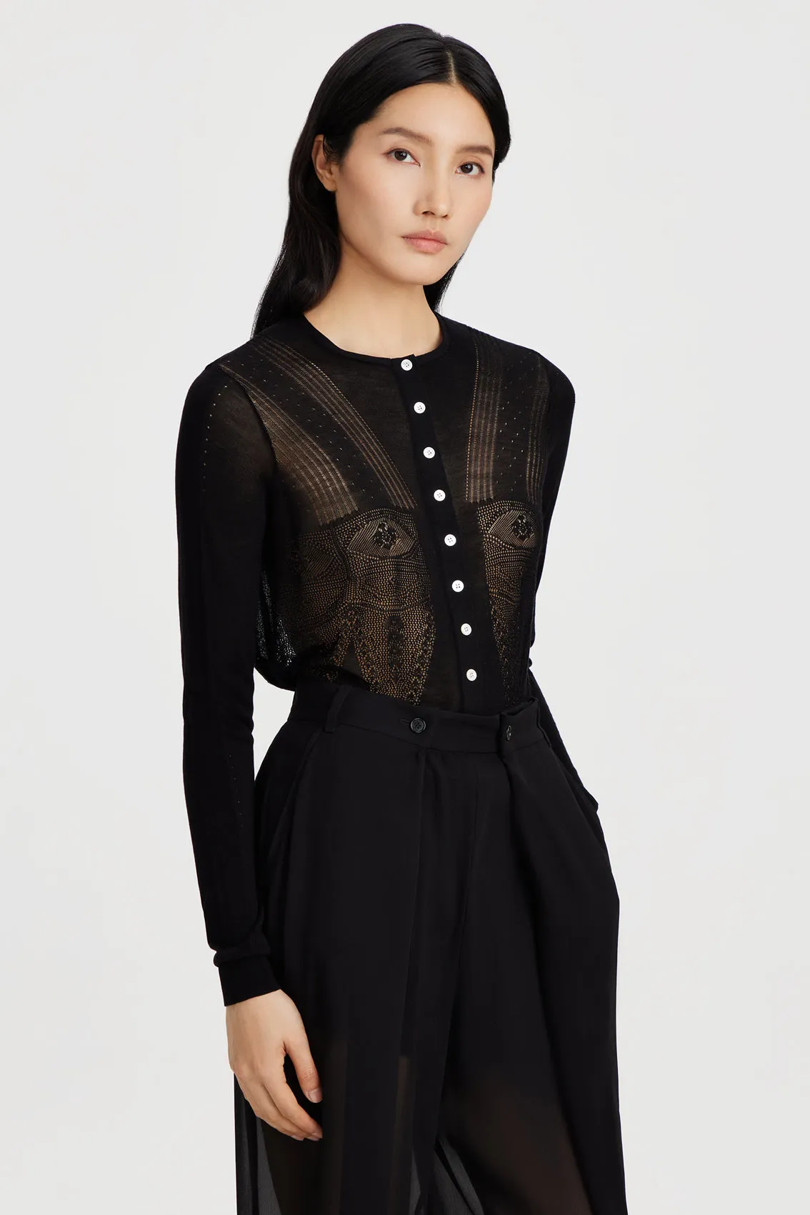 BLACK POINTELLE KNIT CARDIGAN sold by Ports 1961 product image thumbnail 4