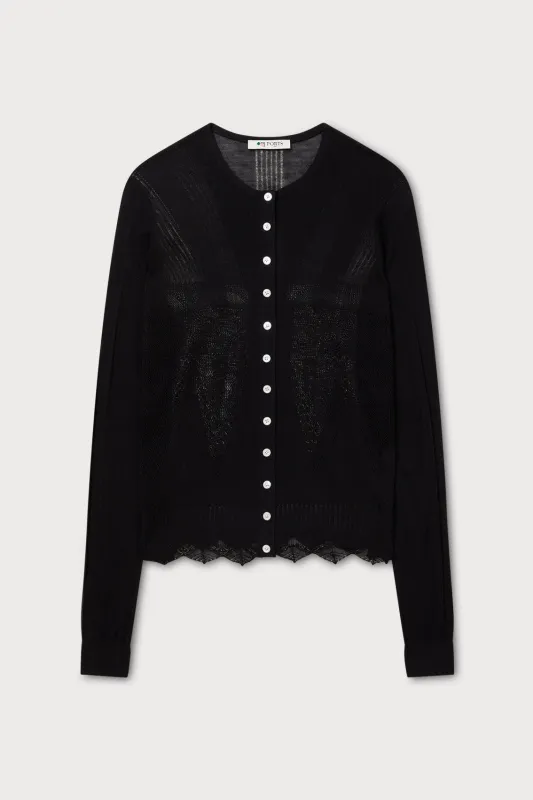 BLACK POINTELLE KNIT CARDIGAN made by Ports 1961
