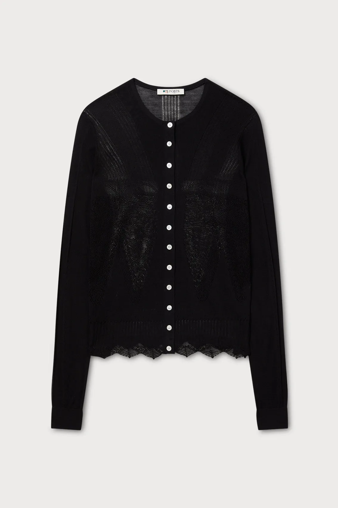 BLACK POINTELLE KNIT CARDIGAN sold by Ports 1961