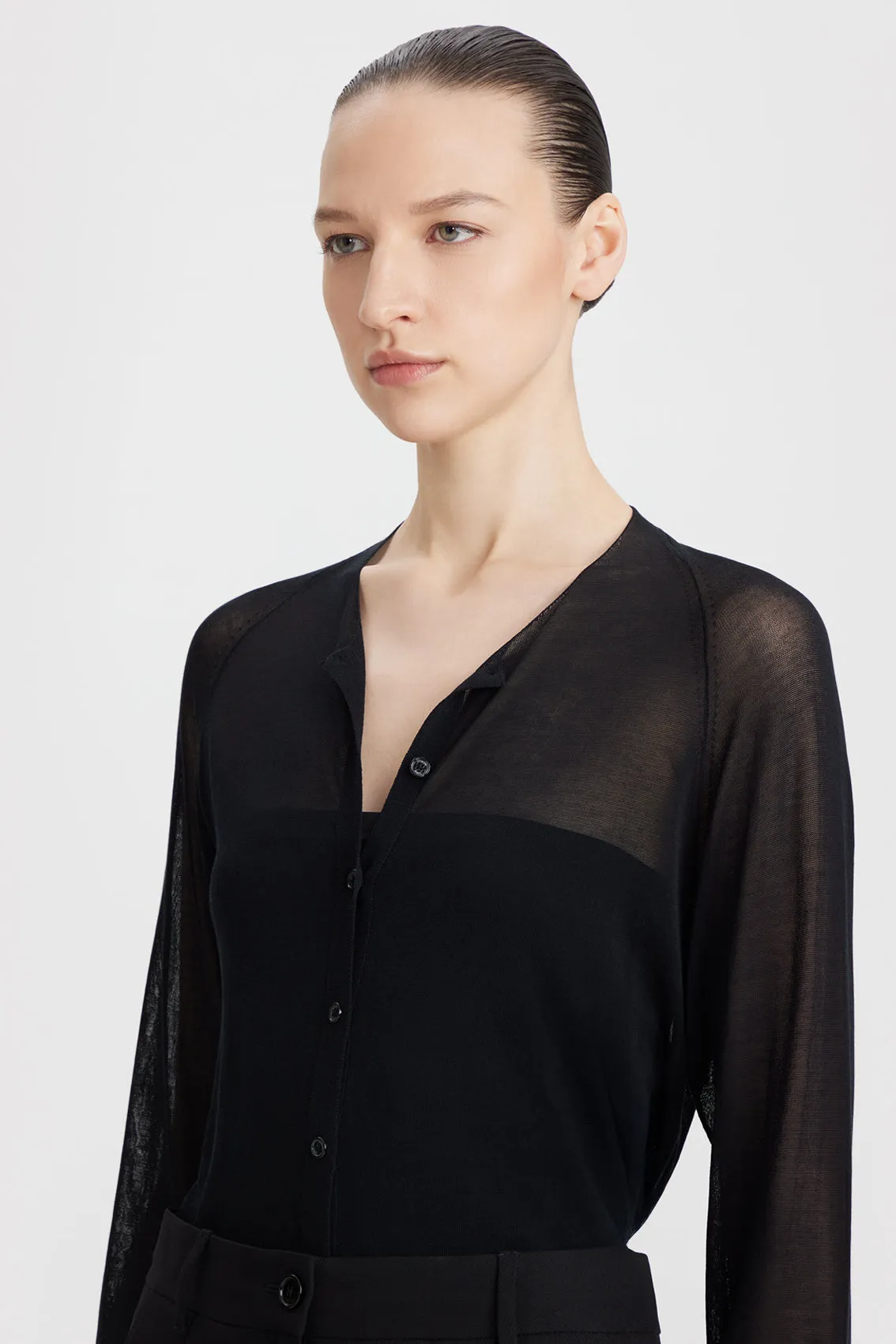 BLACK SHEER RAGLAN CARDIGAN sold by Ports 1961 product image thumbnail 4