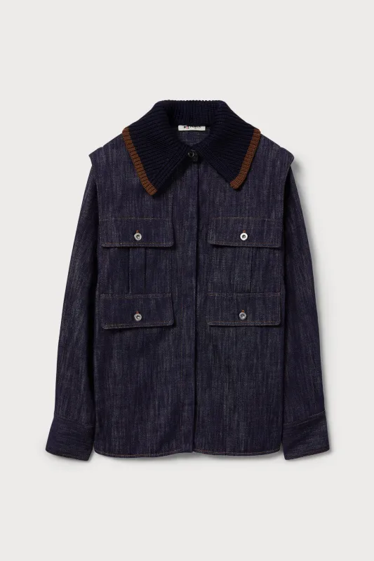 CONTRAST COLLAR DENIM UTILITY SHIRT made by Ports 1961