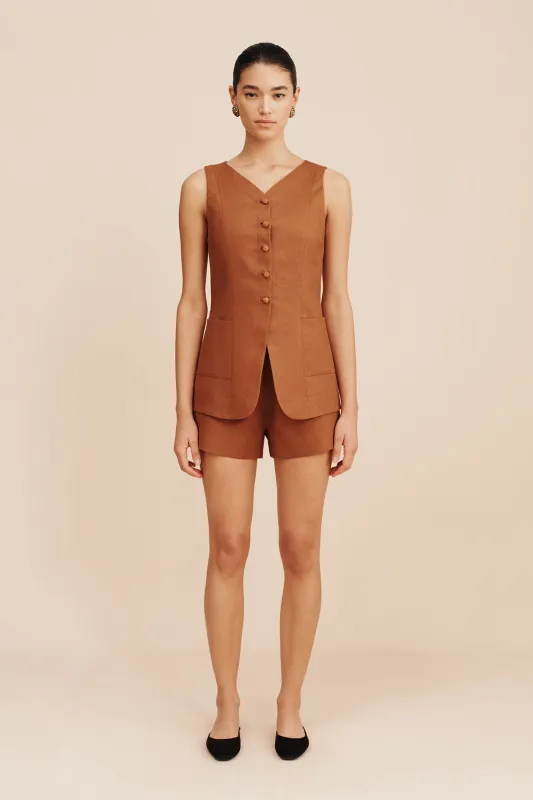 LORENZO HIGH NECK VEST - CHESTNUT sold by Posse