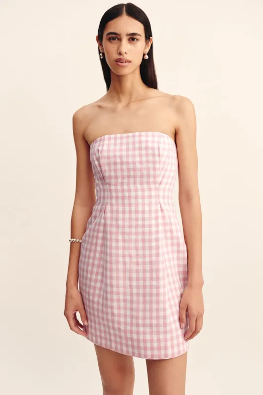 ROSALIE STRAPLESS MINI DRESS - PINK GINGHAM sold by Posse
