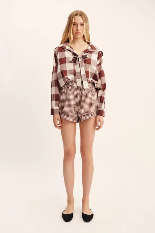 CALLIE SHORT - PETITE MOCHA GINGHAM sold by Posse