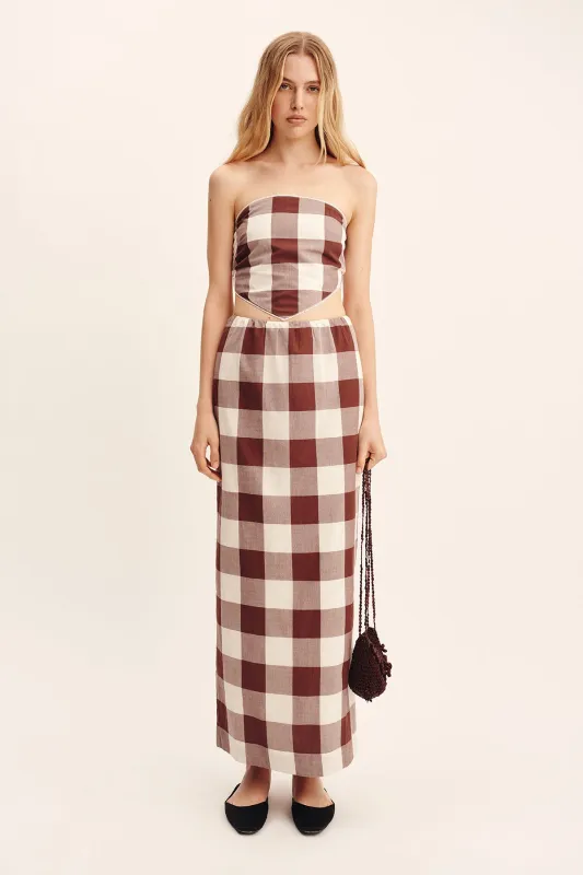 MIRA SKIRT - MOCHA GINGHAM sold by Posse