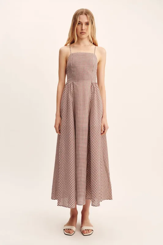 CALLIE DRESS - PETITE MOCHA GINGHAM sold by Posse
