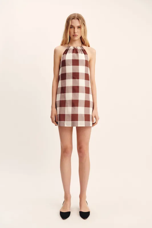 CALLIE MINI DRESS - MOCHA GINGHAM sold by Posse