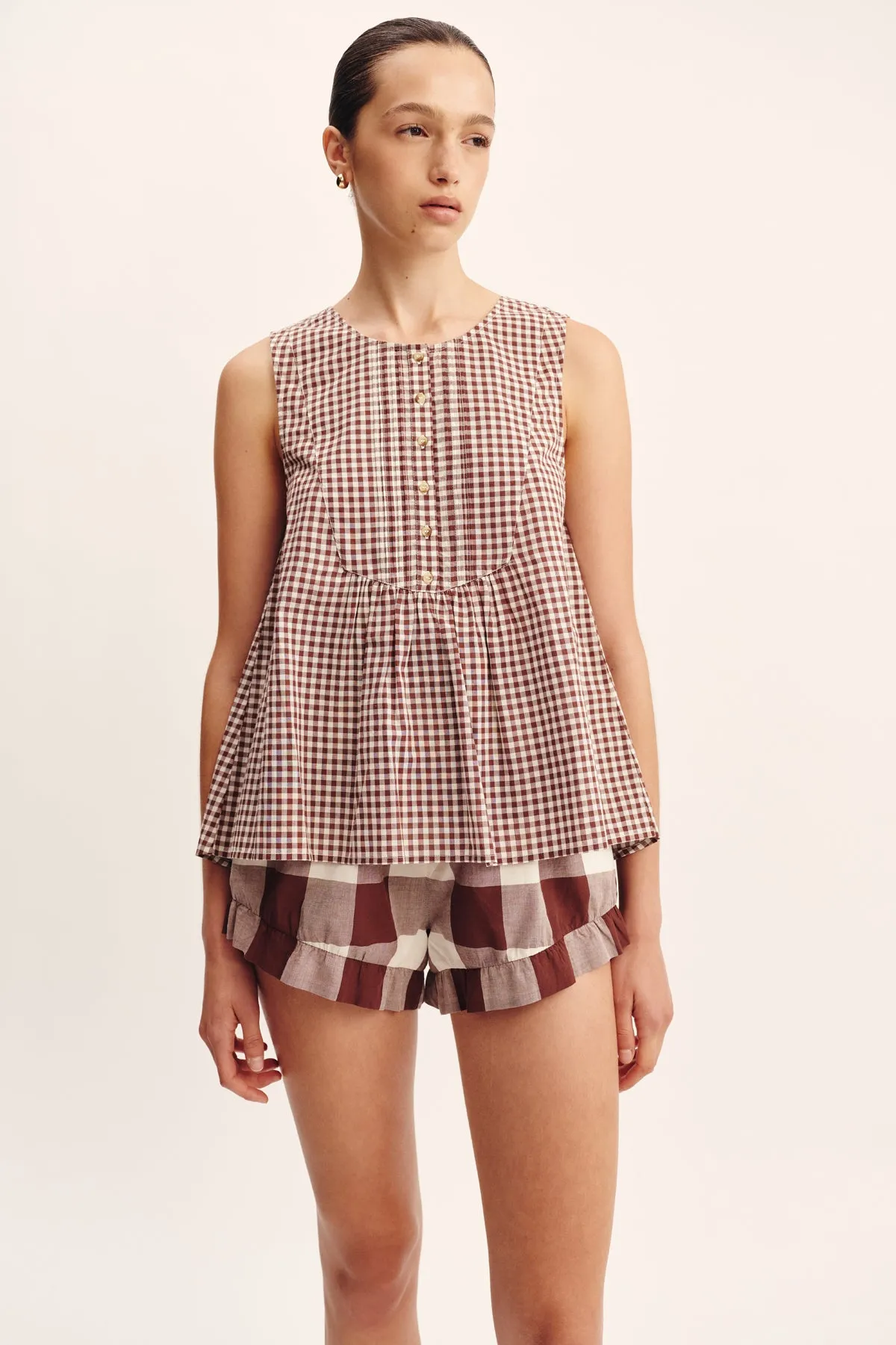 CALLIE BLOUSE - PETITE MOCHA GINGHAM sold by Posse product image thumbnail 2