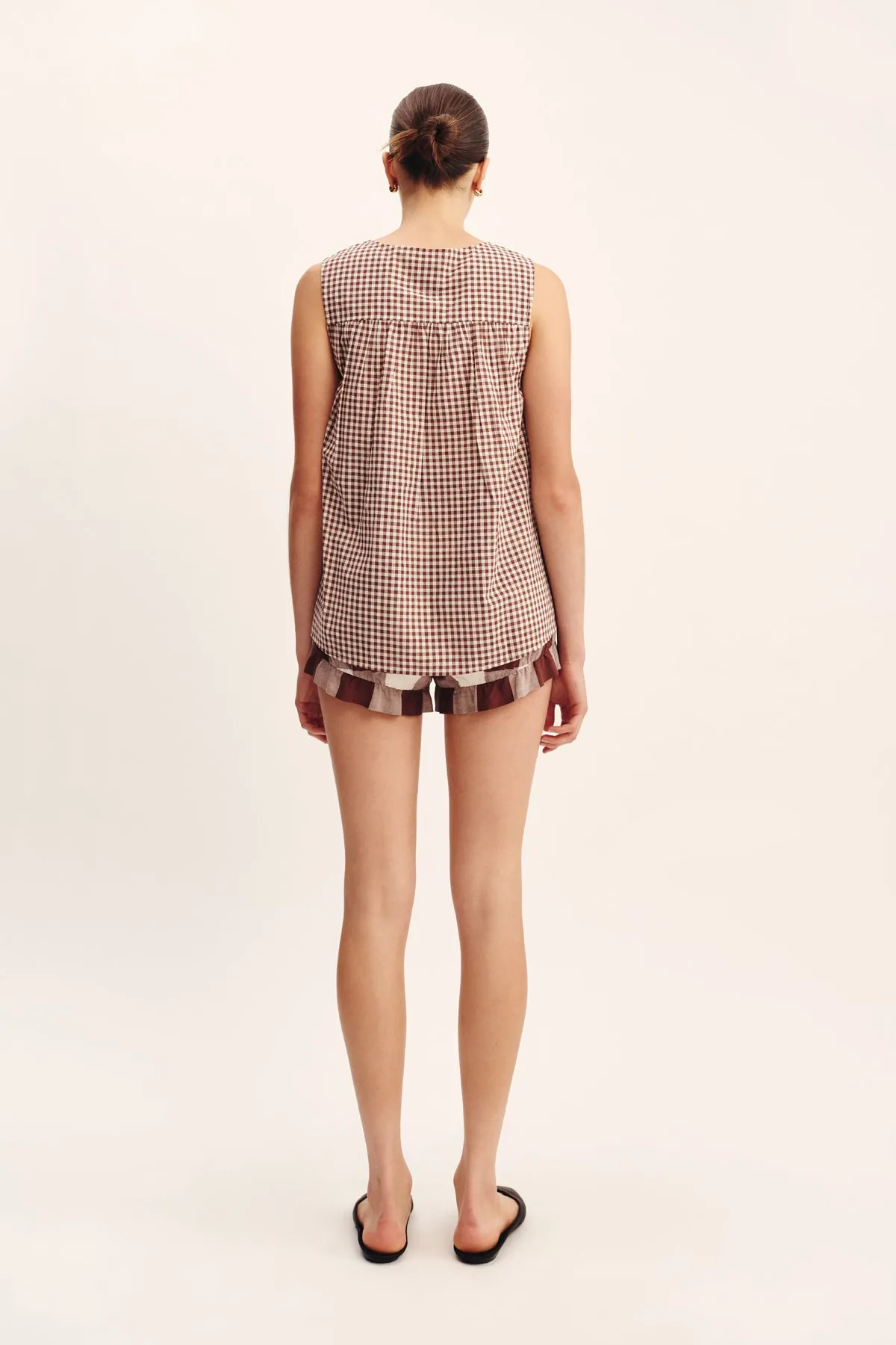 CALLIE BLOUSE - PETITE MOCHA GINGHAM sold by Posse product image thumbnail 4