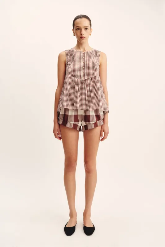 CALLIE BLOUSE - PETITE MOCHA GINGHAM sold by Posse