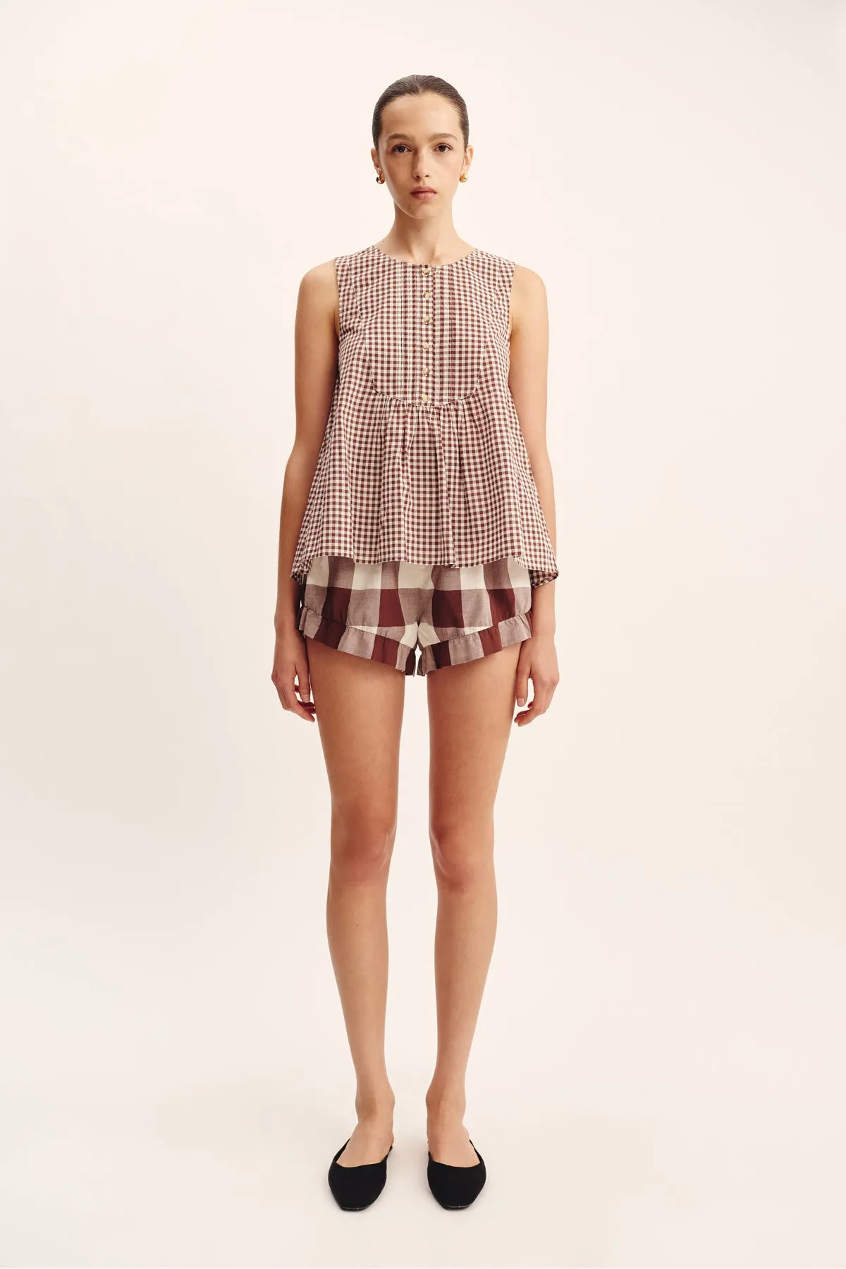 CALLIE BLOUSE - PETITE MOCHA GINGHAM sold by Posse