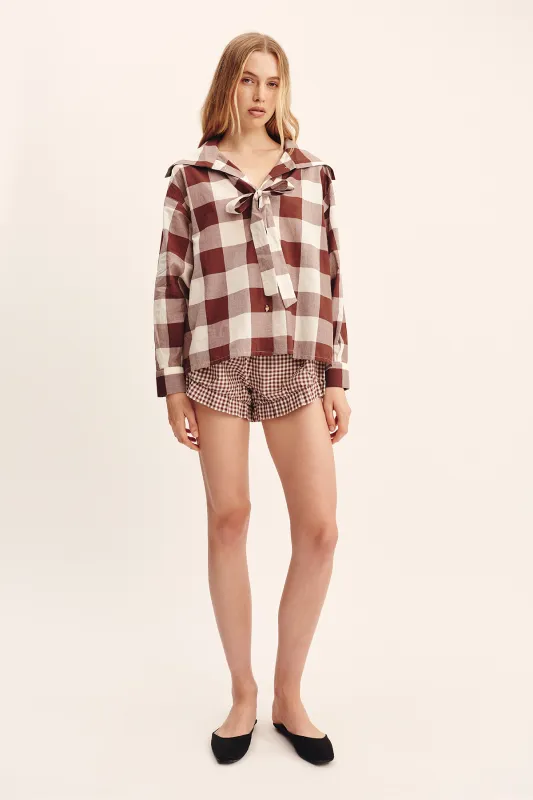 CALLIE SHIRT - MOCHA GINGHAM sold by Posse