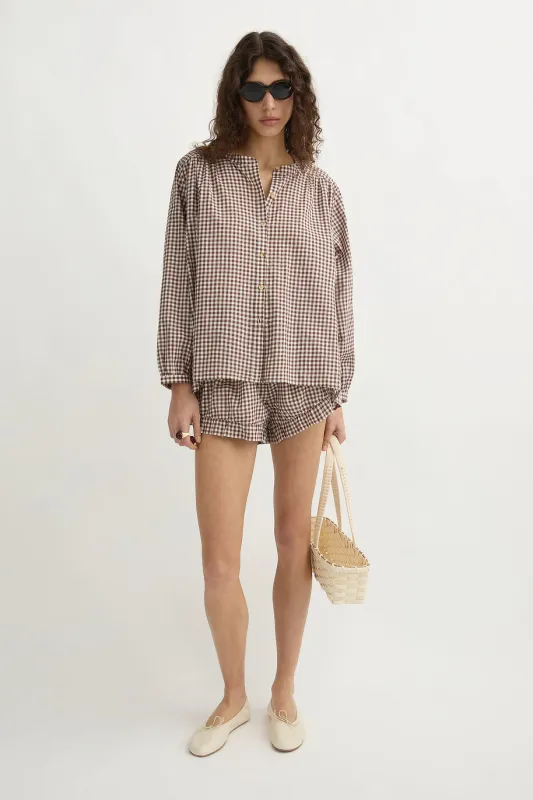 MIRA SHIRT - PETITE MOCHA GINGHAM sold by Posse