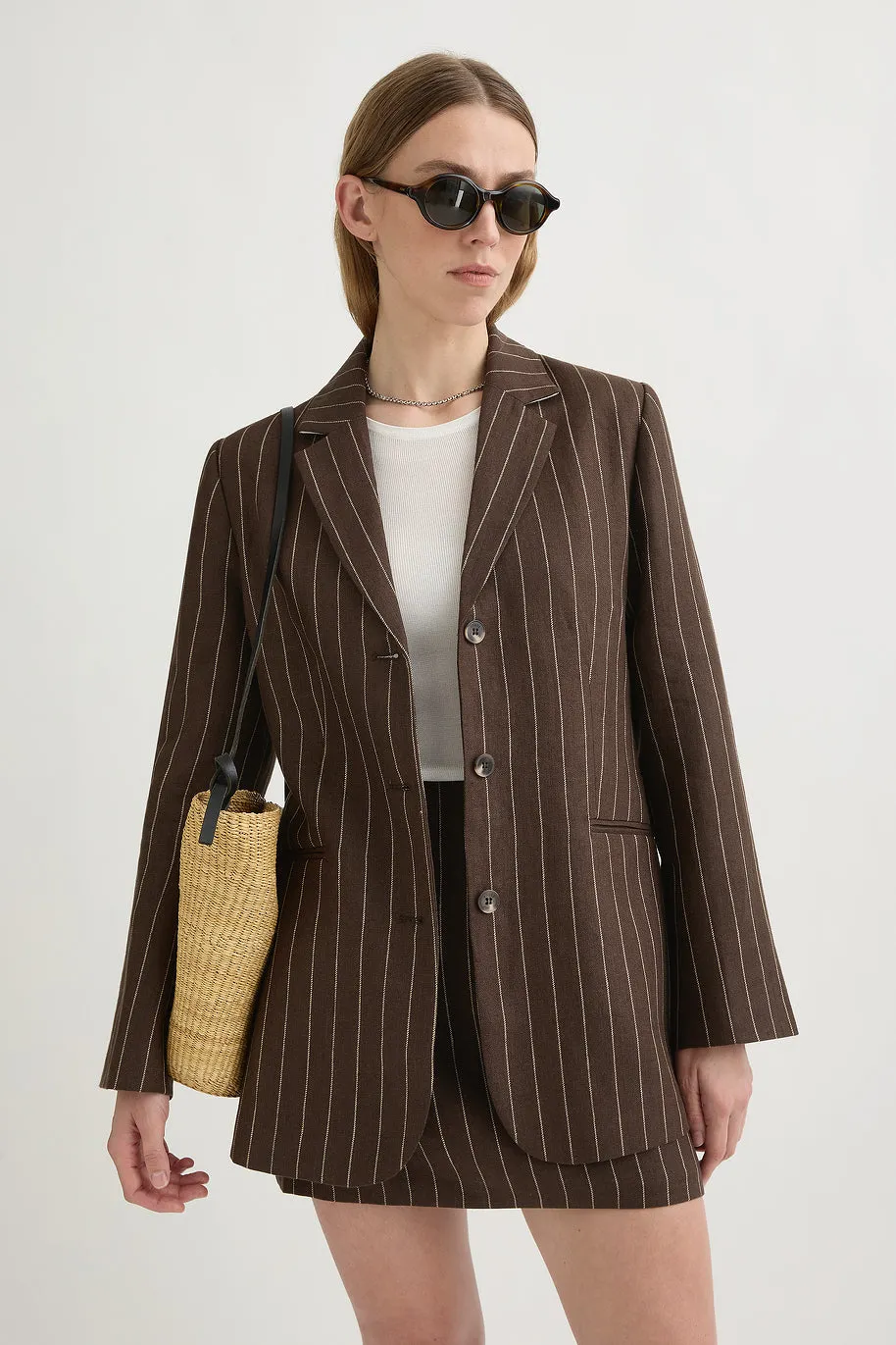 LEON BLAZER - CHOCOLATE CREAM PINSTRIPE sold by Posse