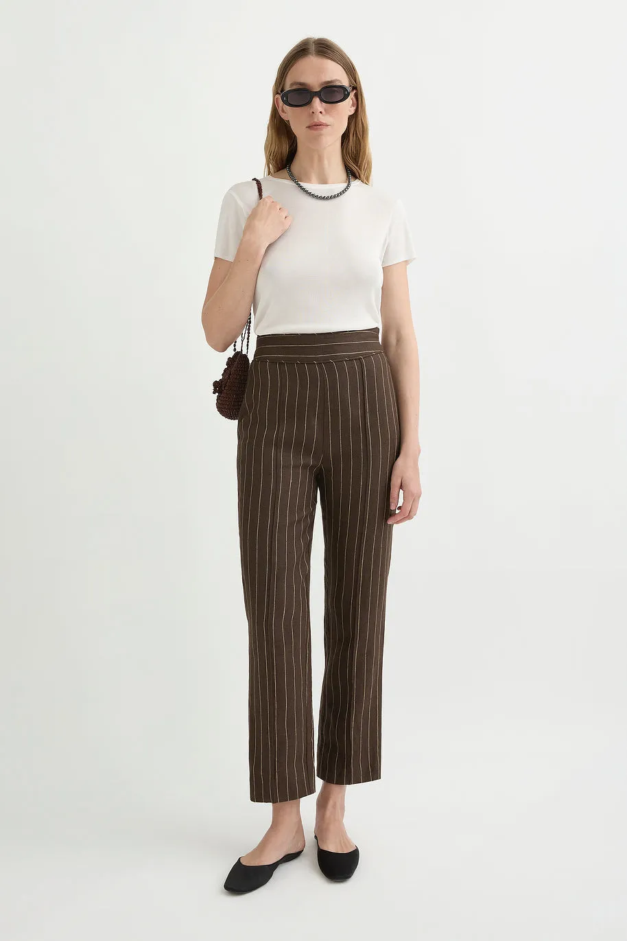 THEA TROUSER - CHOCOLATE CREAM PINSTRIPE sold by Posse