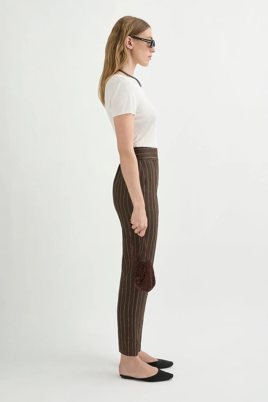 THEA TROUSER - CHOCOLATE CREAM PINSTRIPE sold by Posse product image thumbnail 3
