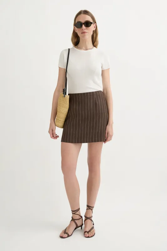 ALICE SKIRT - CHOCOLATE CREAM PINSTRIPE sold by Posse