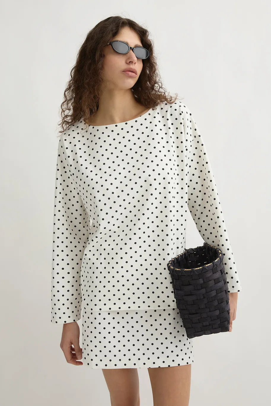 BEA LONG SLEEVE TOP - CREAM BLACK POLKA DOT sold by Posse