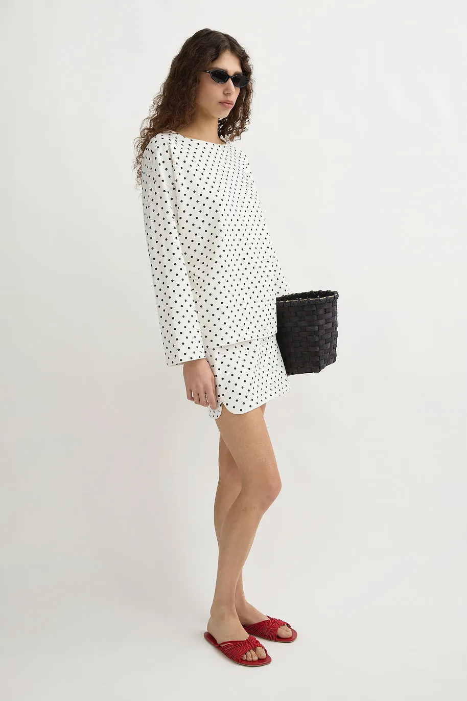 BEA LONG SLEEVE TOP - CREAM BLACK POLKA DOT sold by Posse product image thumbnail 3