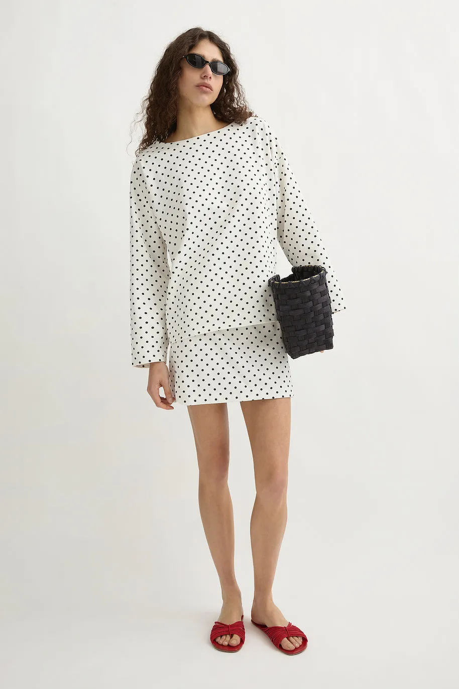 BEA LONG SLEEVE TOP - CREAM BLACK POLKA DOT sold by Posse product image thumbnail 2