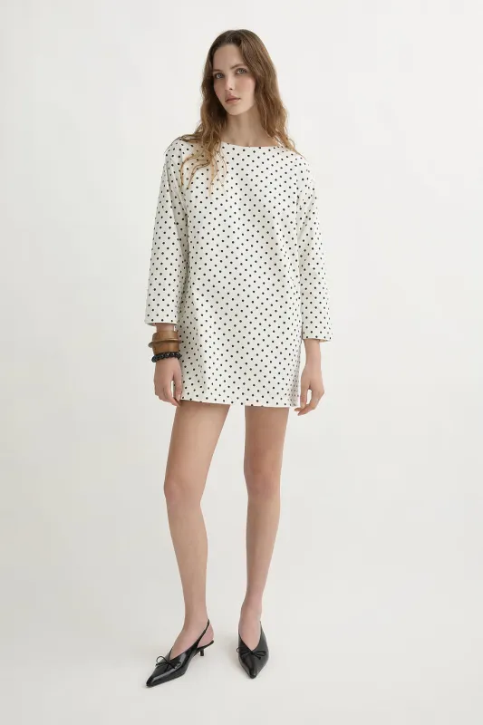 BEA LONG SLEEVE DRESS - CREAM BLACK POLKA DOT sold by Posse