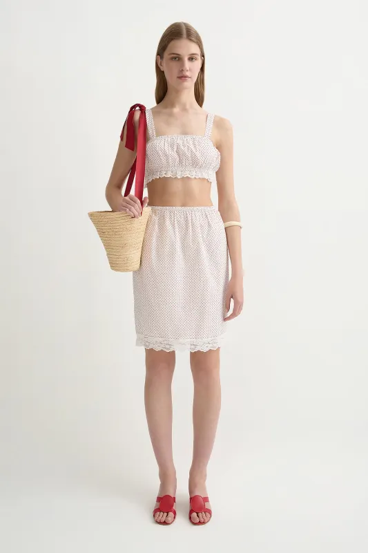 MARLOWE SKIRT - CREAM & RED POLKA DOT sold by Posse