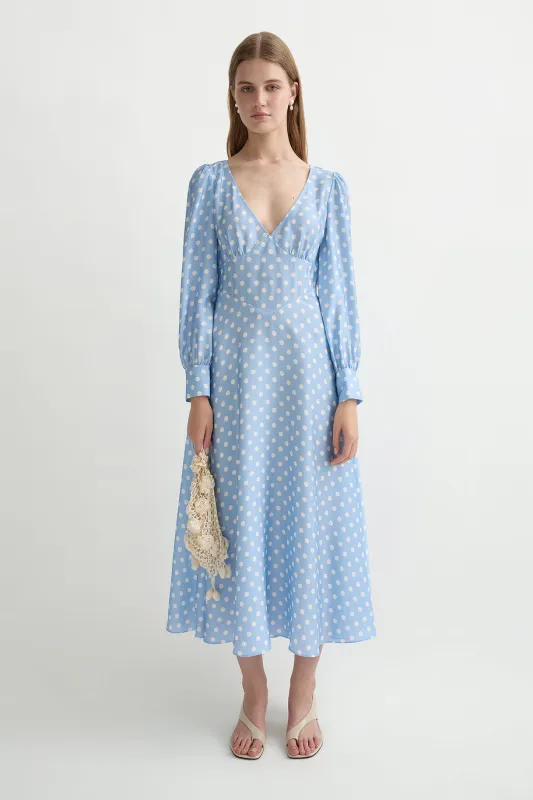 TILLIE DRESS - BLUE POLKA DOT sold by Posse