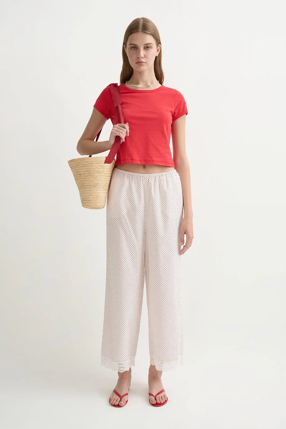 MARLOWE PANT - CREAM & RED POLKA DOT sold by Posse