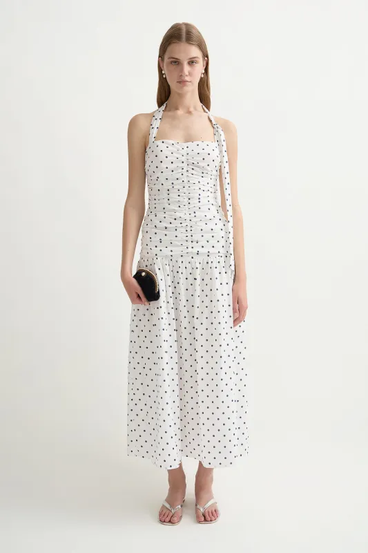 EDIE DRESS - CREAM BLUE POLKA DOT sold by Posse