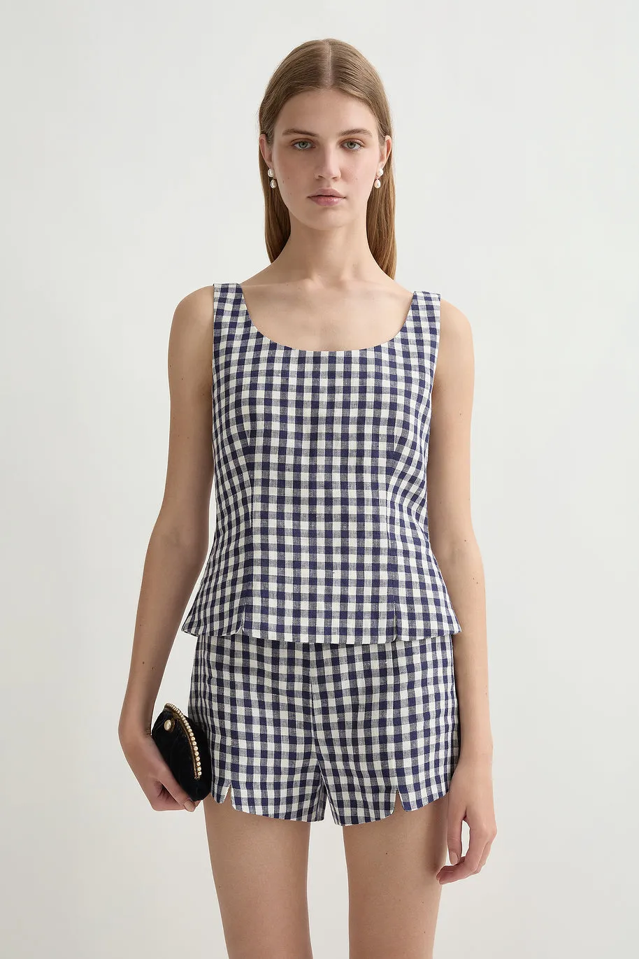 SADIE TOP - NAVY GINGHAM sold by Posse
