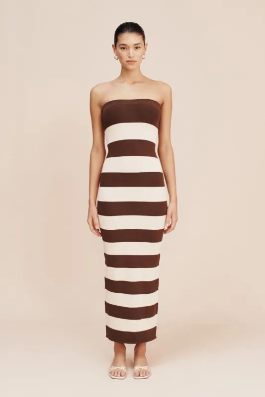 THEO STRAPLESS DRESS - CHOCOLATE STRIPE made by Posse