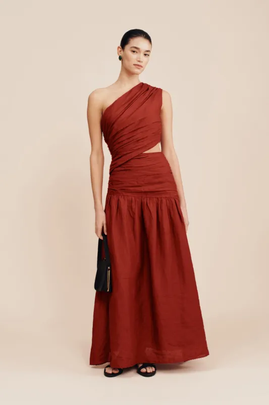 JOSLIN ONE SHOULDER DRESS - MERLOT sold by Posse