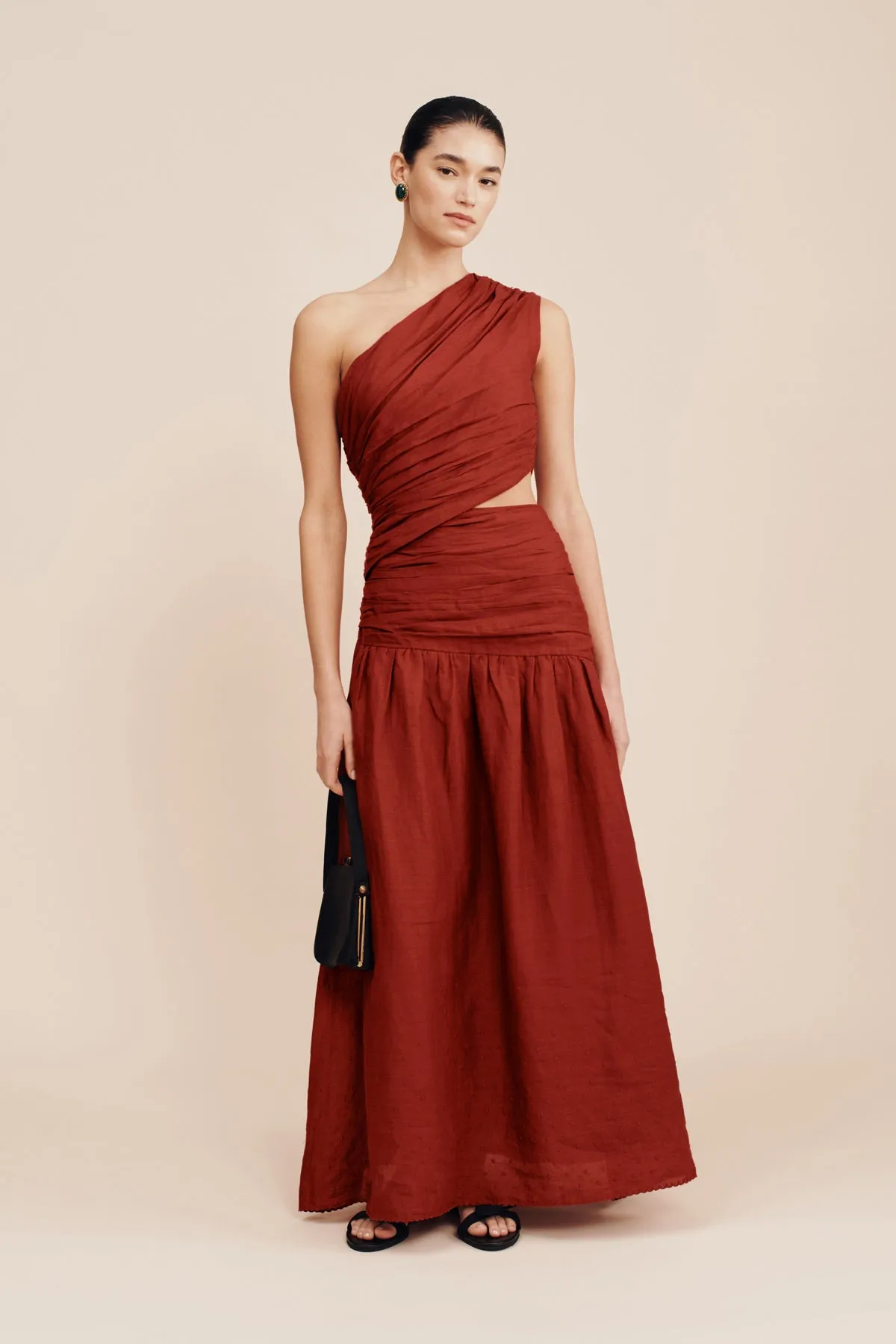 JOSLIN ONE SHOULDER DRESS - MERLOT sold by Posse