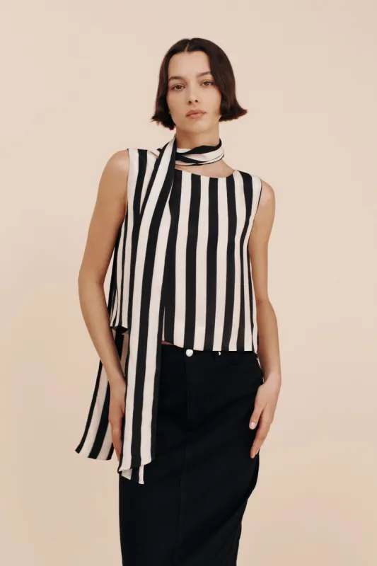 ZADIE TOP - BONE & BLACK STRIPE sold by Posse