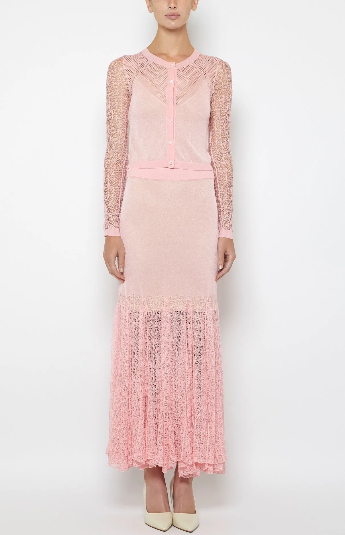 POINTELLE CREWNECK LONG SLEEVE CARDIGAN sold by Prabal Gurung