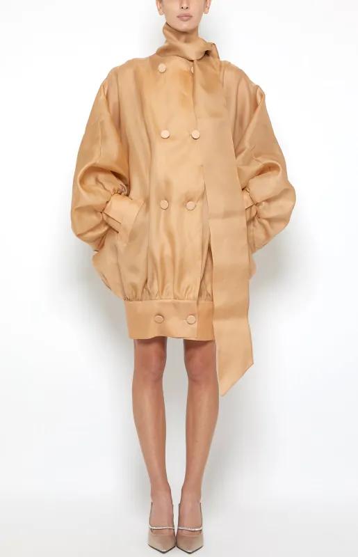 CURLED COLLAR HEM TIE OVERSIZE COAT made by Prabal Gurung