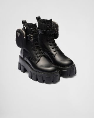 Monolith leather and Re-Nylon boots with pouch sold by Prada