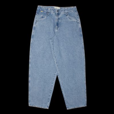 Afends Mens Pablo - Hemp Denim Baggy Jeans - Worn Blue