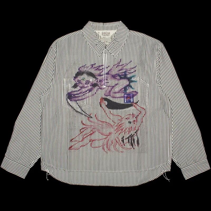 Angel Striped Half-Zip Work Shirt made by Brain Dead