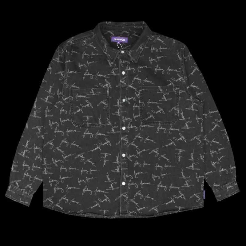 Cursive Washed Denim Overshirt sold by Premier